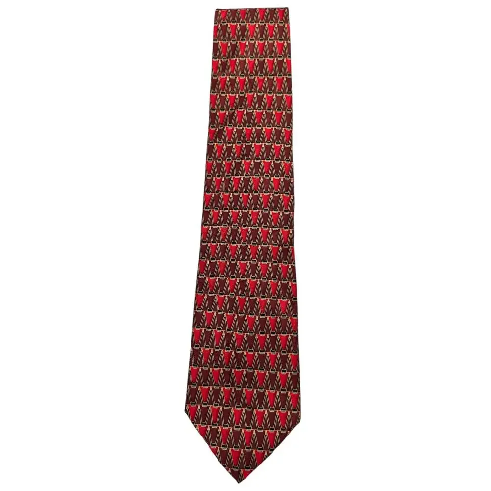 Umberto Bossi‎ Red Vintage Dress Tie Italian Silk Geometric Pattern 58